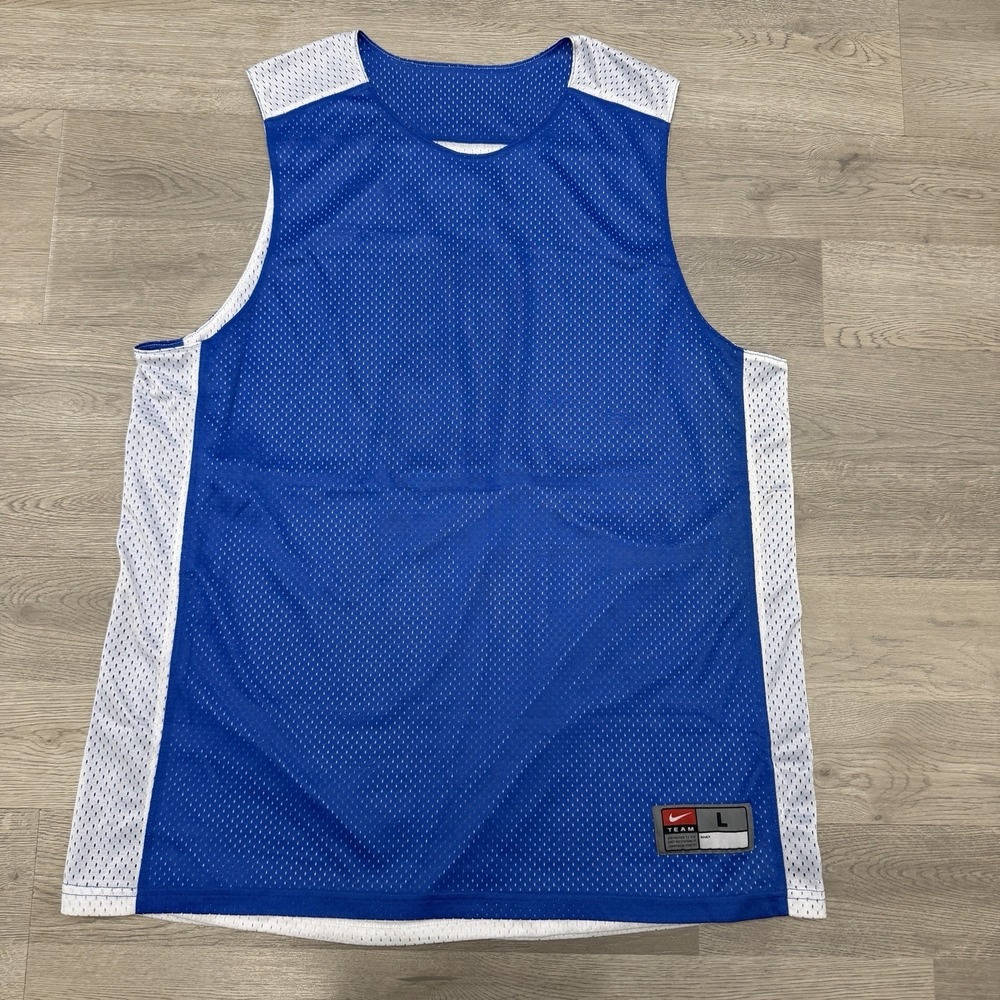 Vtg 90s Mens Nike Reversible Blue White Basketball Mesh Logo Jersey Large